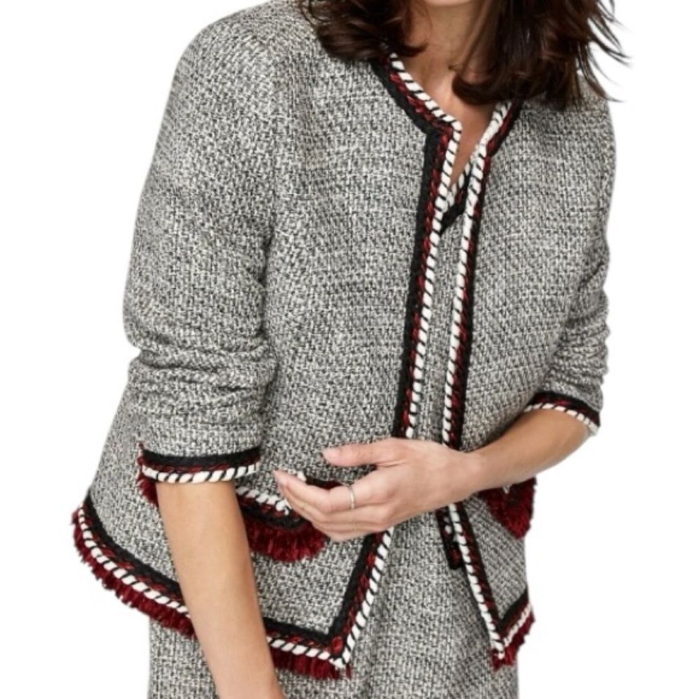Zara Basic Tweed Jacket Blazer With Frayed Trim Size Xs